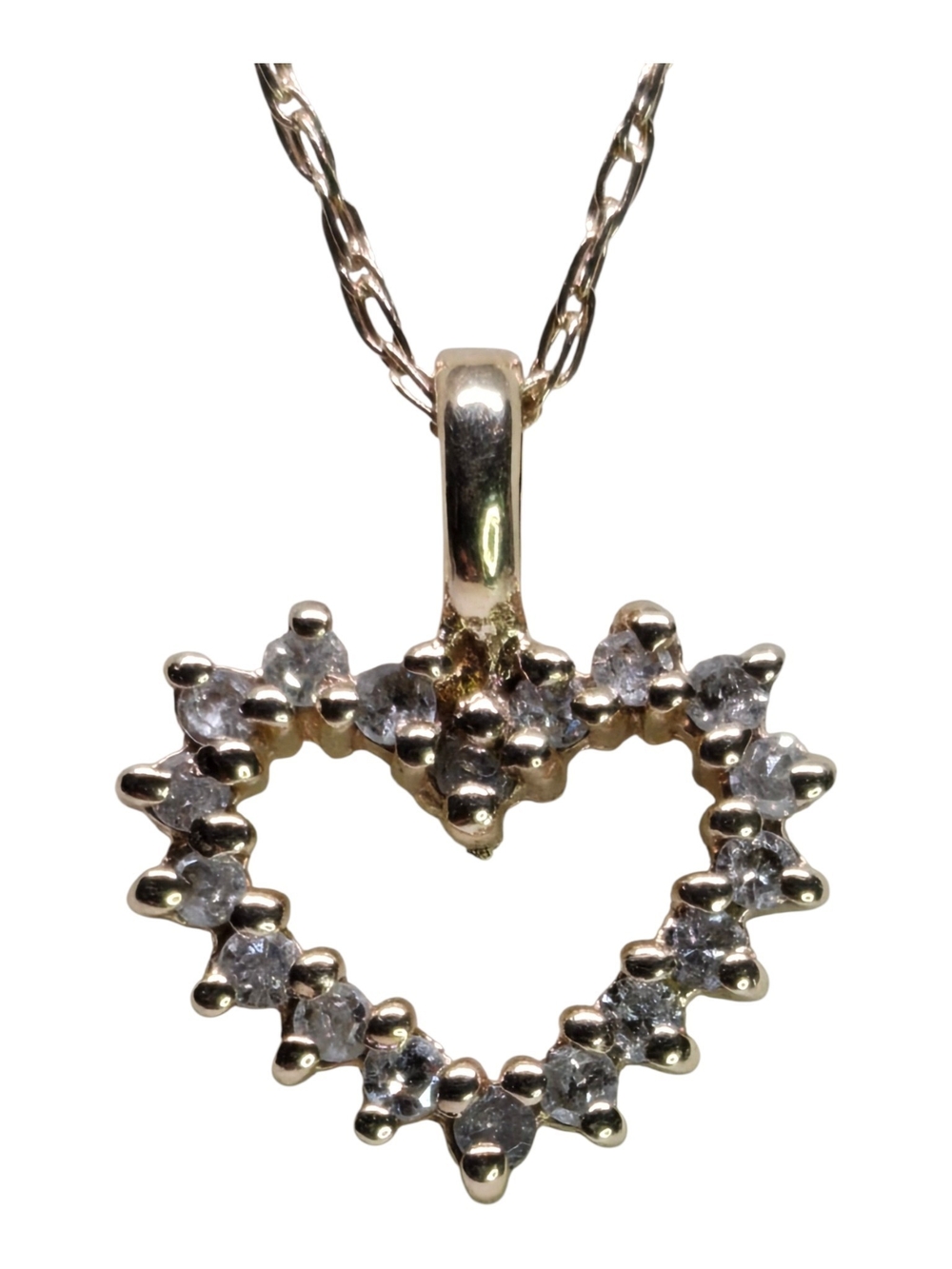 10K Solid Yellow Gold Heart Pendant Necklace with Diamond Accent Women's Jewelry